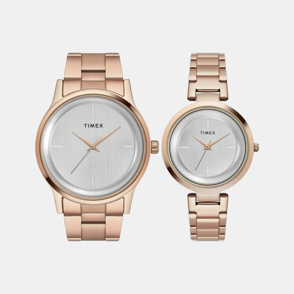 Fashion Couple Quartz Silver Dial Analog Stainless Steel Watch TW00PR294