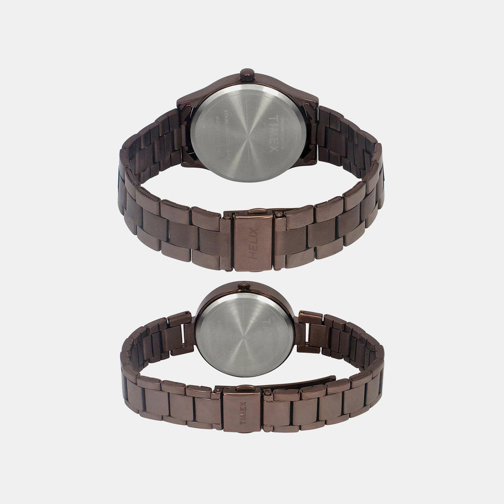 Fashion Couple Quartz Brown Dial Analog Stainless Steel Watch TW00PR295