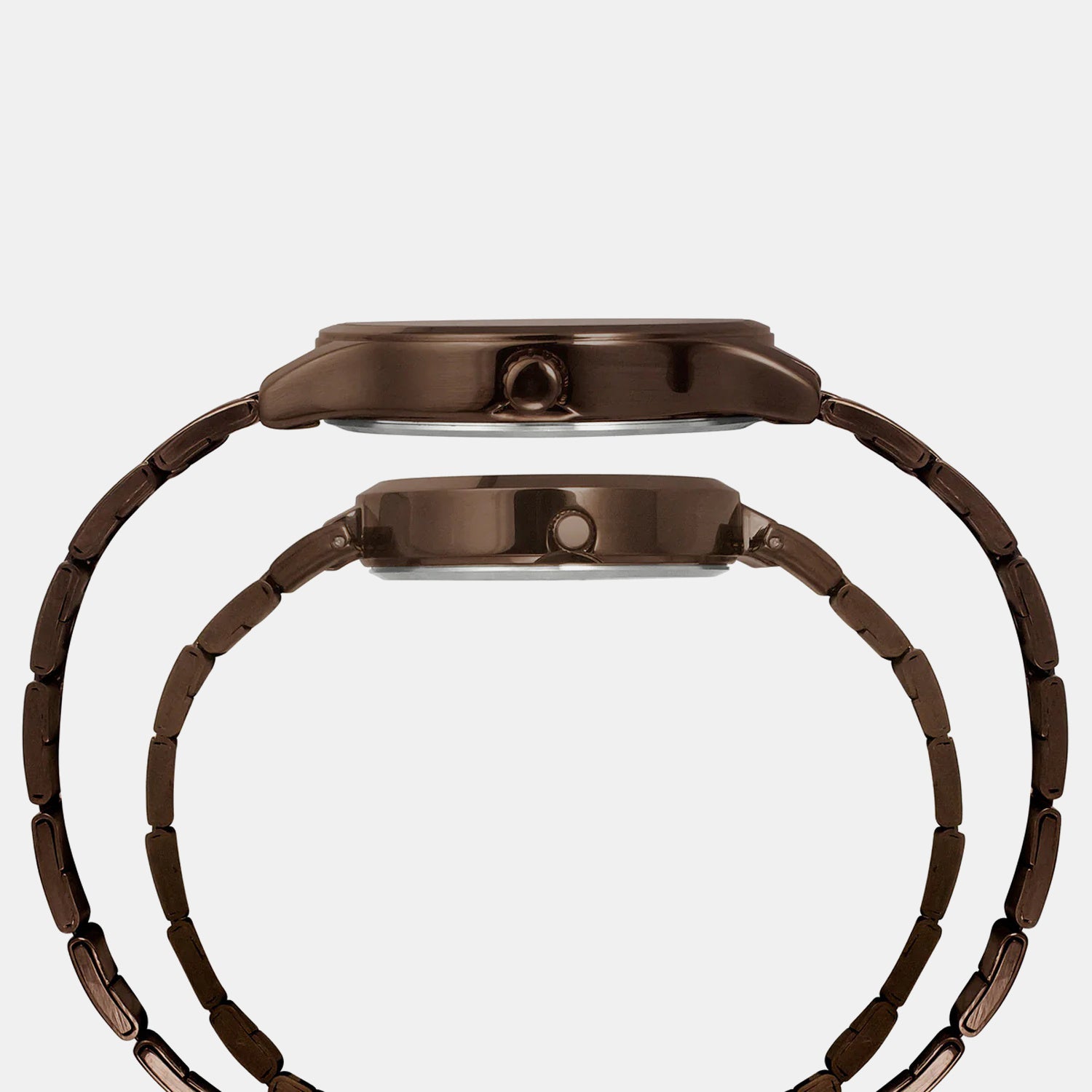 Fashion Couple Quartz Brown Dial Analog Stainless Steel Watch TW00PR295