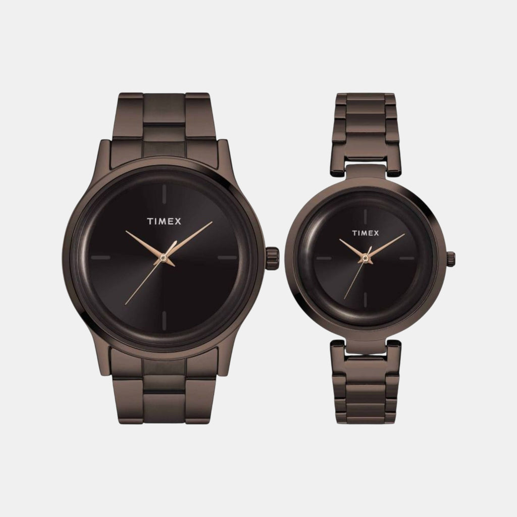 Fashion Couple Quartz Brown Dial Analog Stainless Steel Watch TW00PR295