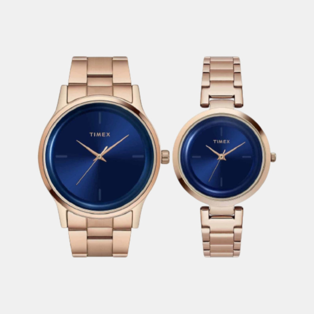 Fashion Couple Quartz Blue Dial Analog Stainless Steel Watch TW00PR296