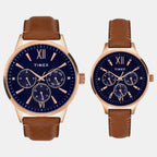 Fashion Couple Quartz Blue Dial Multi-Function Leather Watch TW00PR302