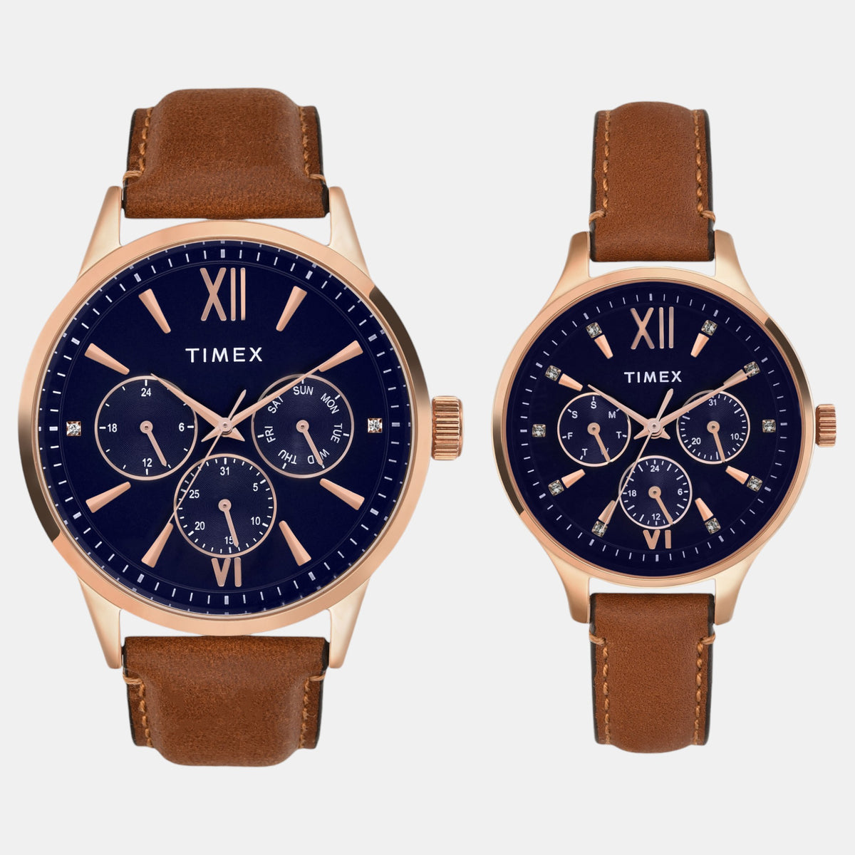 Trendline Couple Quartz Blue Dial Multi-Function Leather Watch TW00PR302