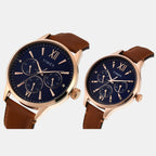 Fashion Couple Quartz Blue Dial Multi-Function Leather Watch TW00PR302