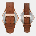 Fashion Couple Quartz Blue Dial Multi-Function Leather Watch TW00PR302