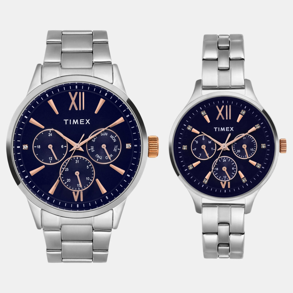 Fashion Couple Quartz Blue Dial Multi-Function Stainless Steel Watch TW00PR305