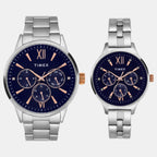 Fashion Couple Quartz Blue Dial Multi-Function Stainless Steel Watch TW00PR305
