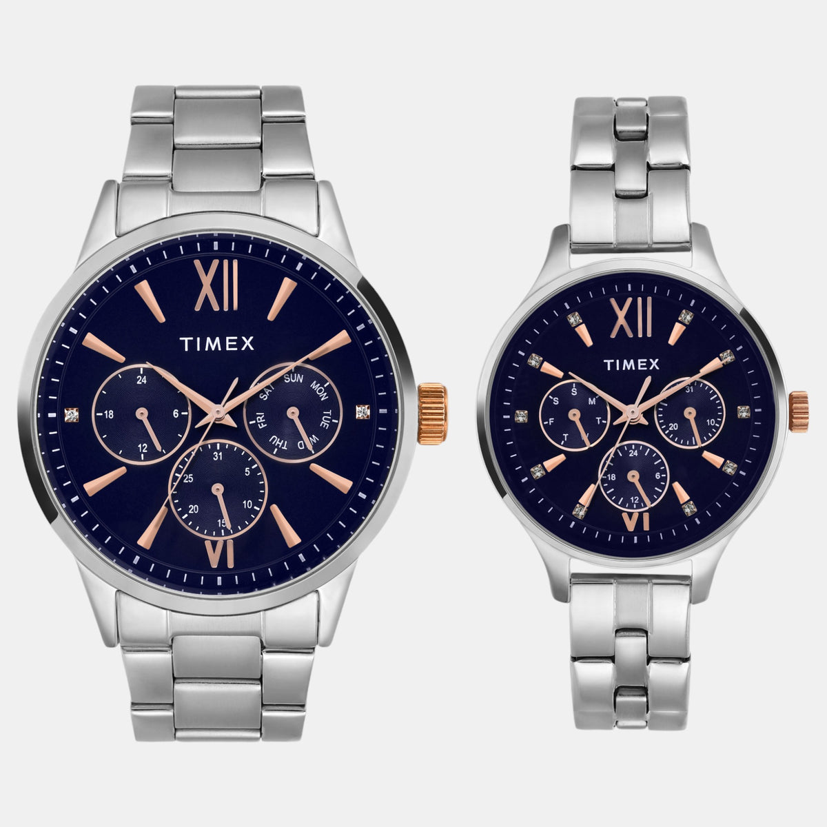 Trendline Couple Quartz Blue Dial Multi-Function Stainless Steel Watch TW00PR305