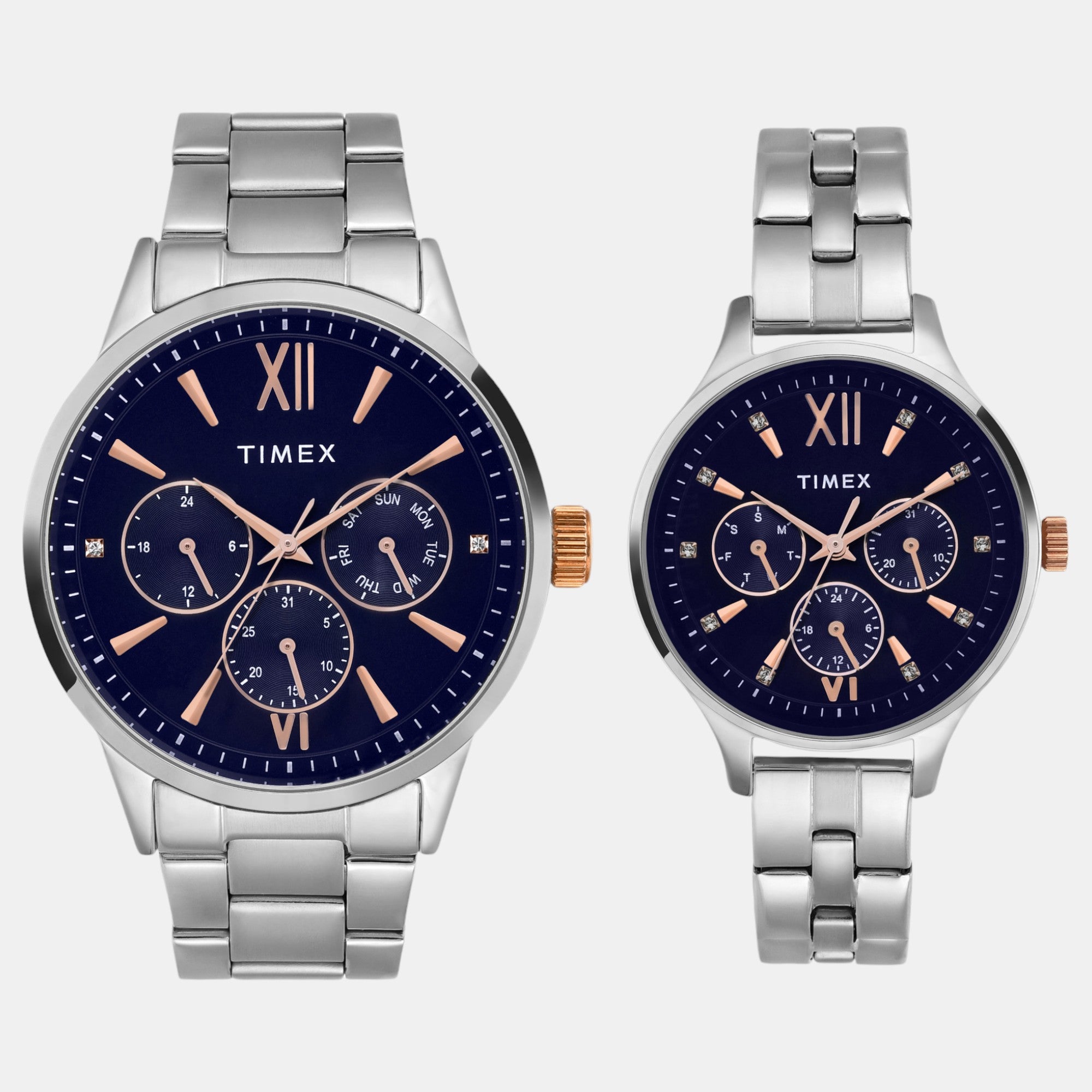 Fashion Couple Quartz Blue Dial Multi-Function Stainless Steel Watch TW00PR305
