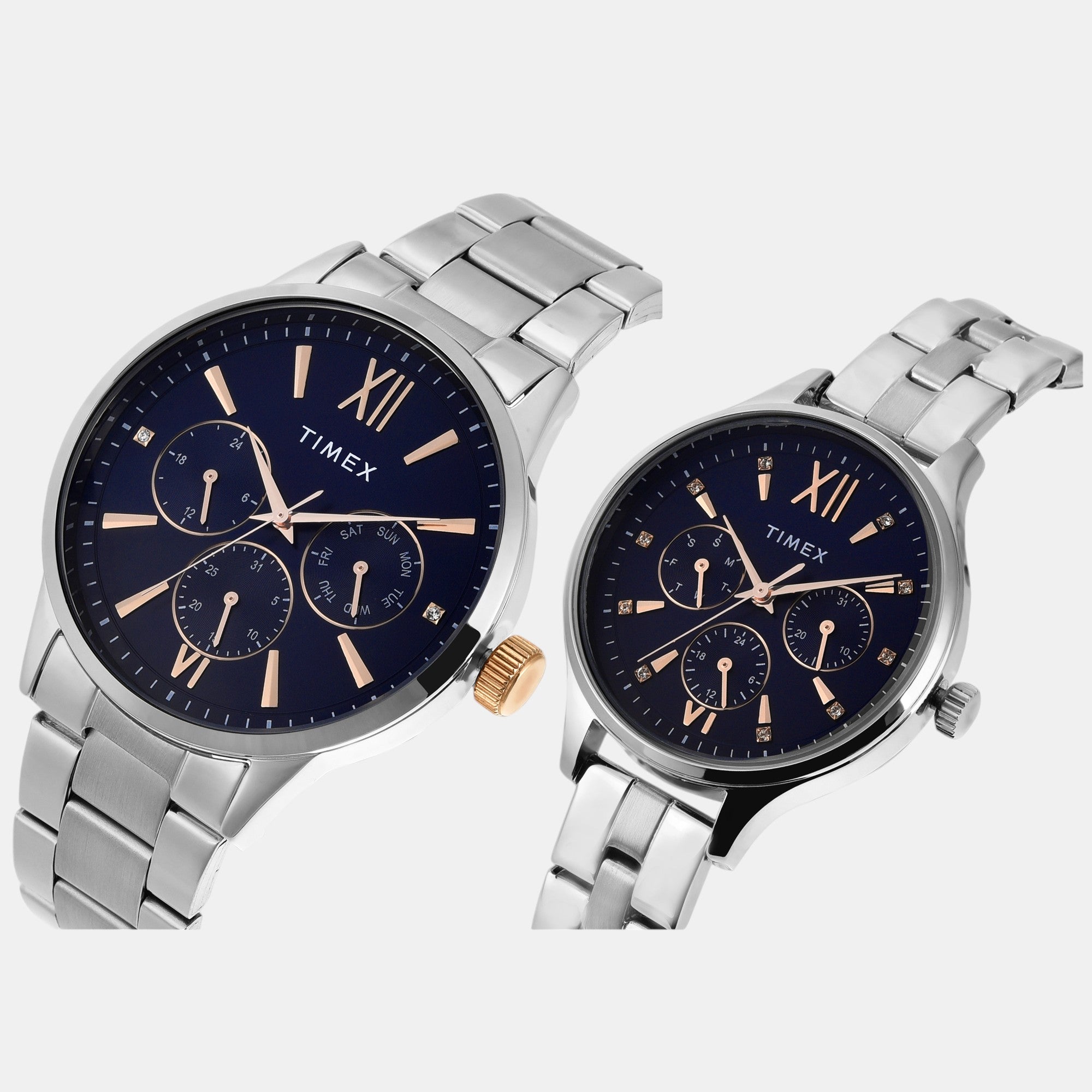 Fashion Couple Quartz Blue Dial Multi-Function Stainless Steel Watch TW00PR305
