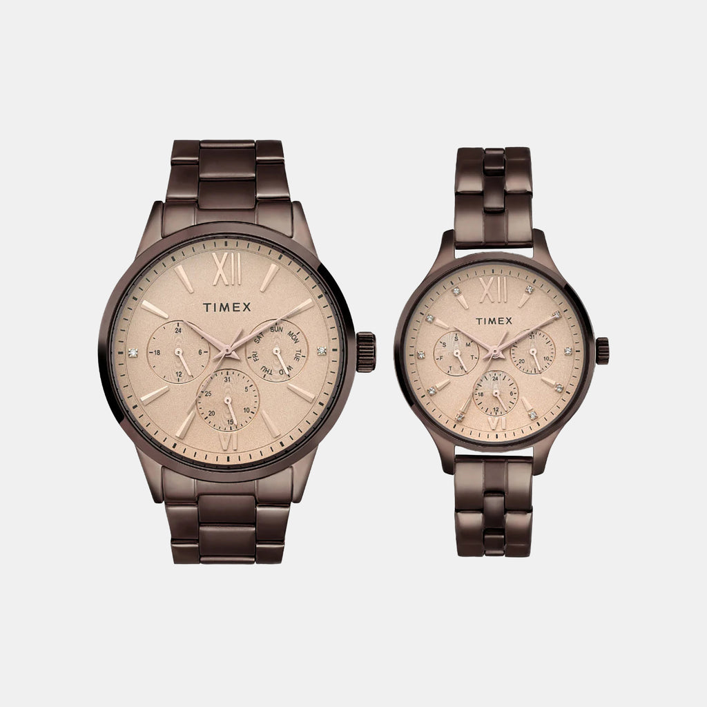 Couple Quartz Beige Dial Multi-Function Stainless Steel Watch TW00PR306