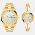 Fashion Couple Quartz Beige Dial Analog Stainless Steel Watch TW00PR307