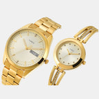 Fashion Couple Quartz Beige Dial Analog Stainless Steel Watch TW00PR307