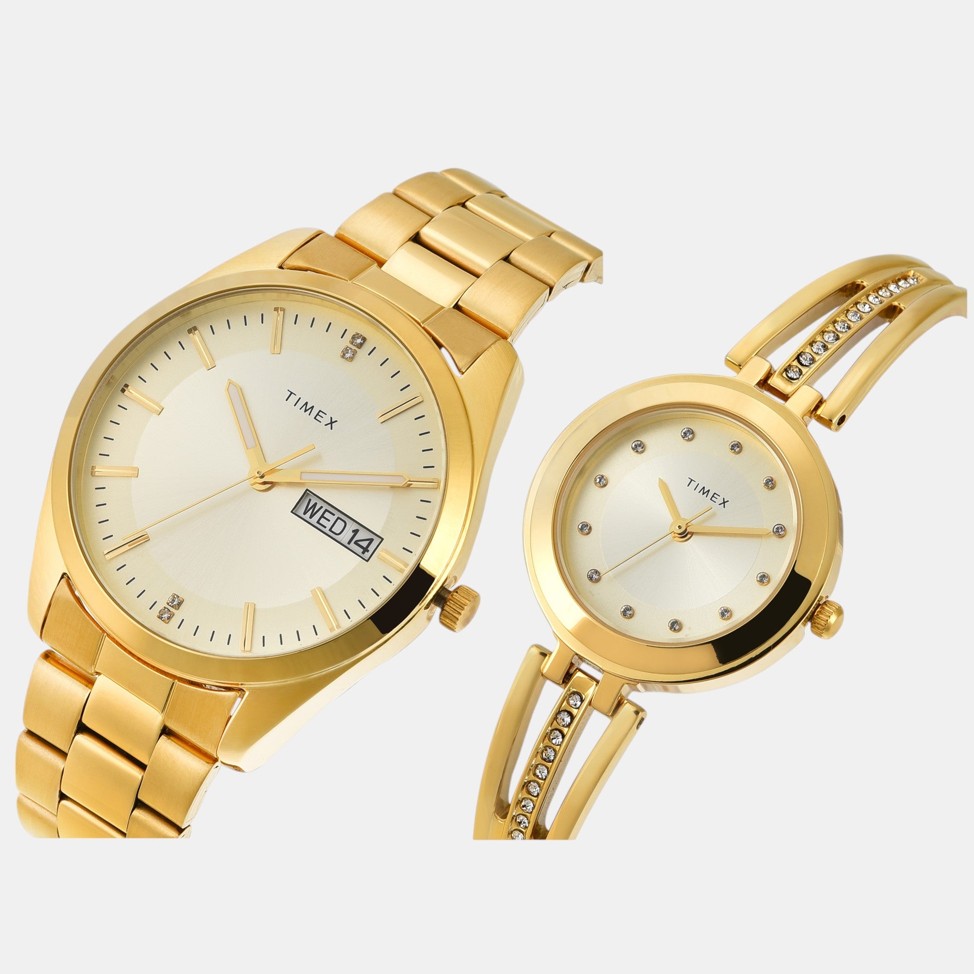 Fashion Couple Quartz Beige Dial Analog Stainless Steel Watch TW00PR307