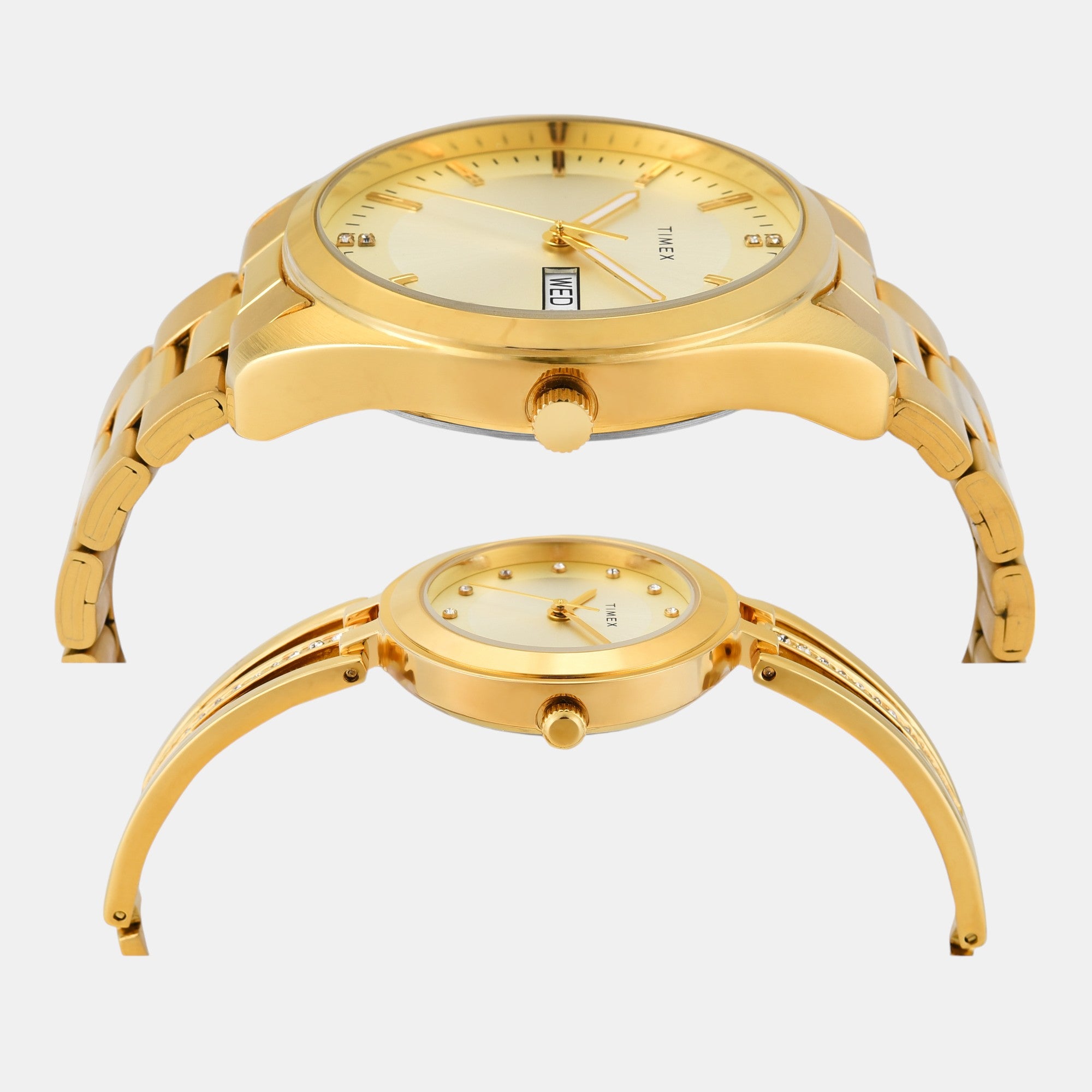 Fashion Couple Quartz Beige Dial Analog Stainless Steel Watch TW00PR307