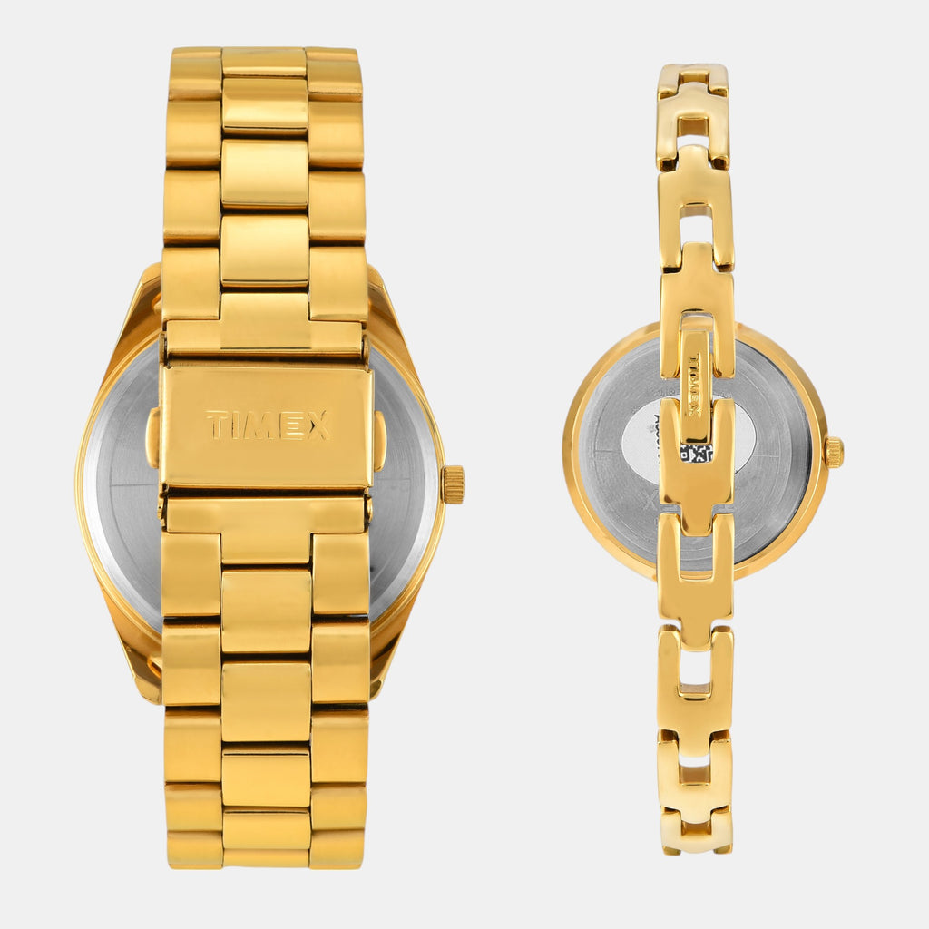 Fashion Couple Quartz Beige Dial Analog Stainless Steel Watch TW00PR307