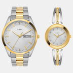 Fashion Couple Quartz Silver Dial Analog Stainless Steel Watch TW00PR308