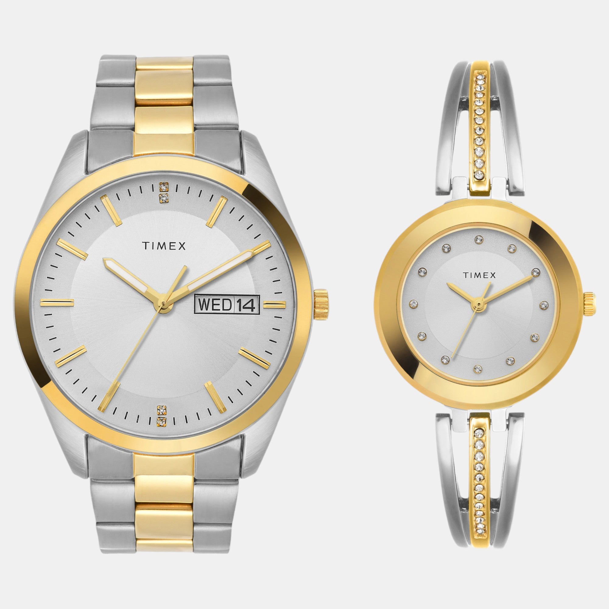 Fashion Couple Quartz Silver Dial Analog Stainless Steel Watch TW00PR308