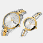 Fashion Couple Quartz Silver Dial Analog Stainless Steel Watch TW00PR308