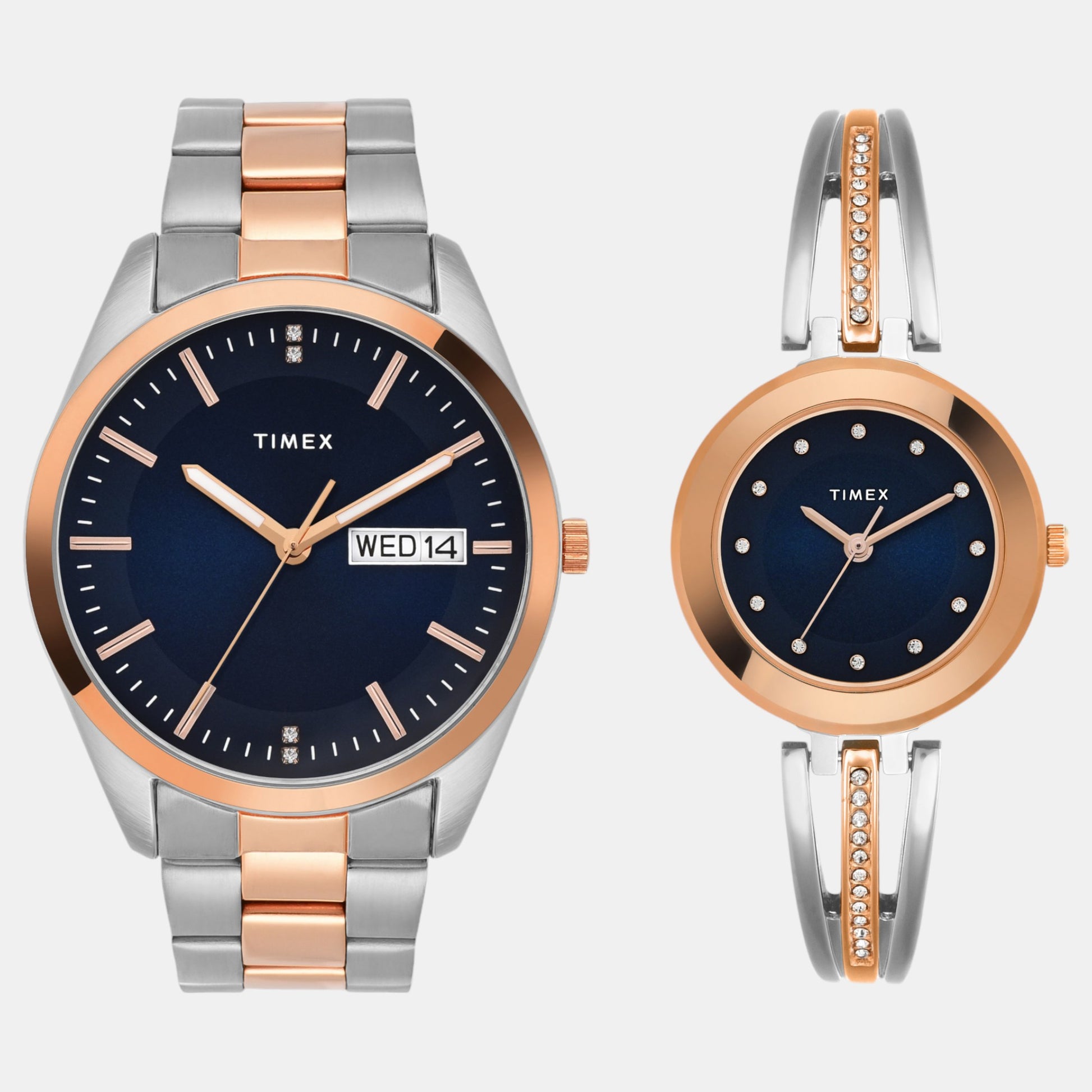 Timex Fashion Couple Quartz Blue Dial Analog Stainless Steel Watch