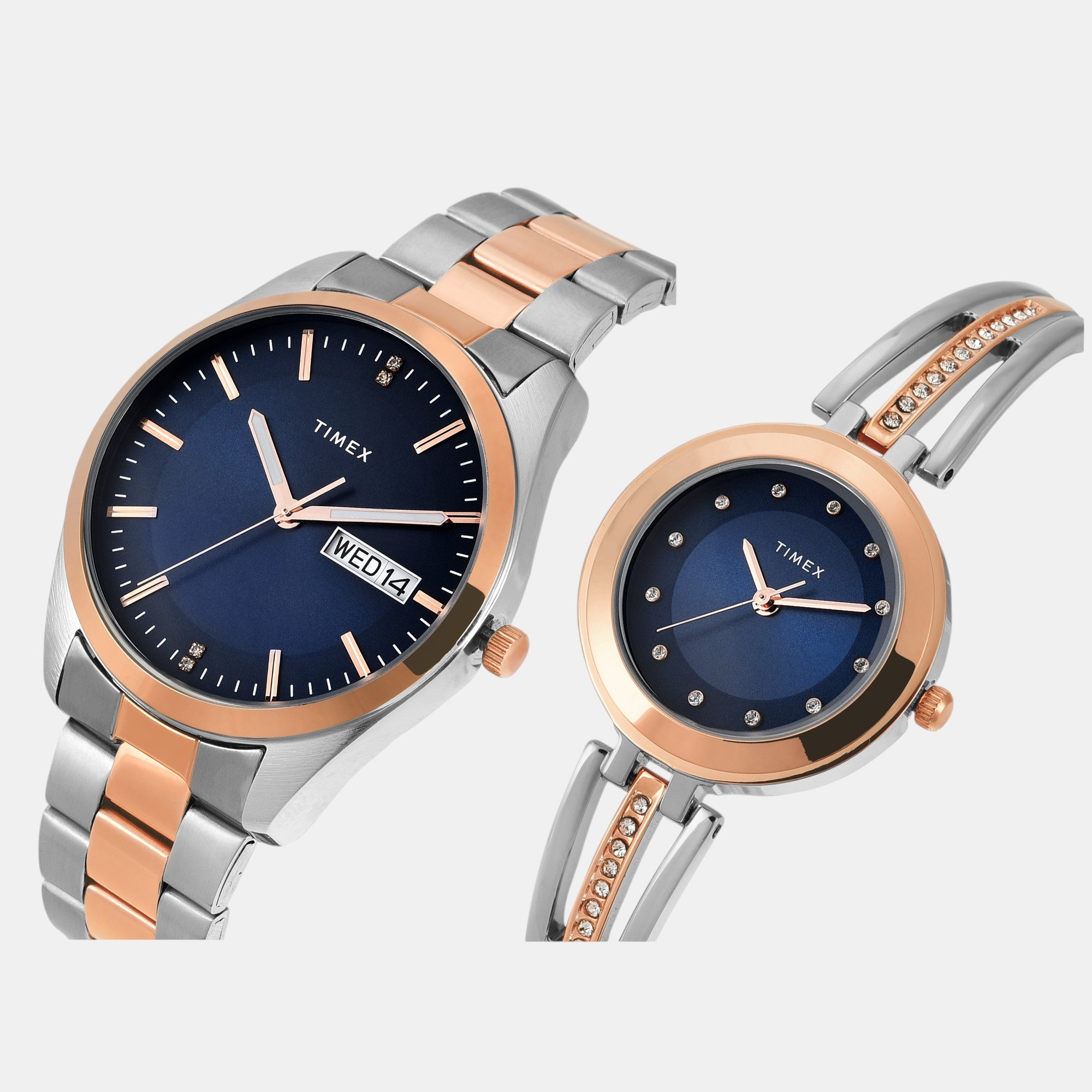 Fashion Couple Quartz Blue Dial Analog Stainless Steel Watch TW00PR309