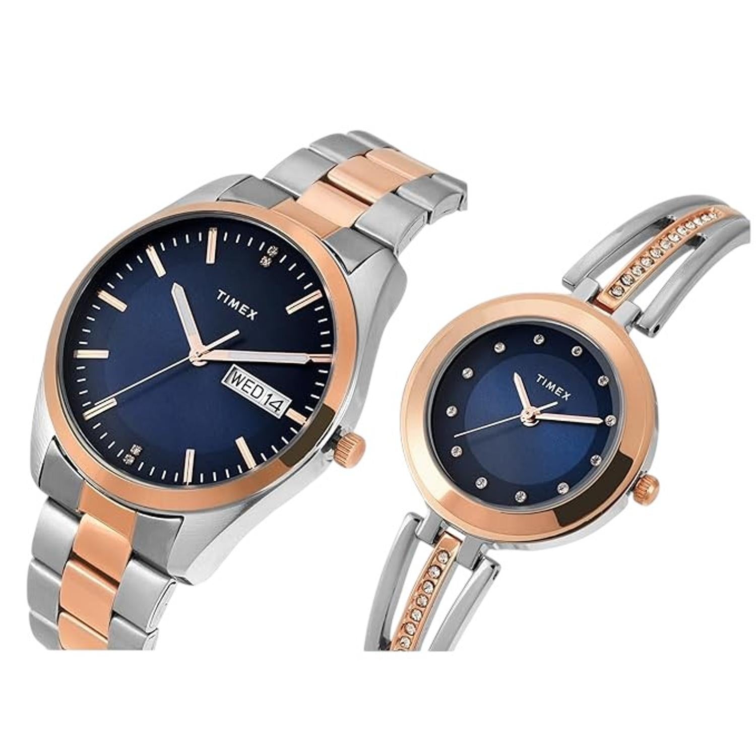 Fashion Couple Quartz Black Dial Analog Stainless Steel Watch TW00PR310