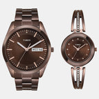 Fashion Couple Quartz Brown Dial Analog Stainless Steel Watch TW00PR311