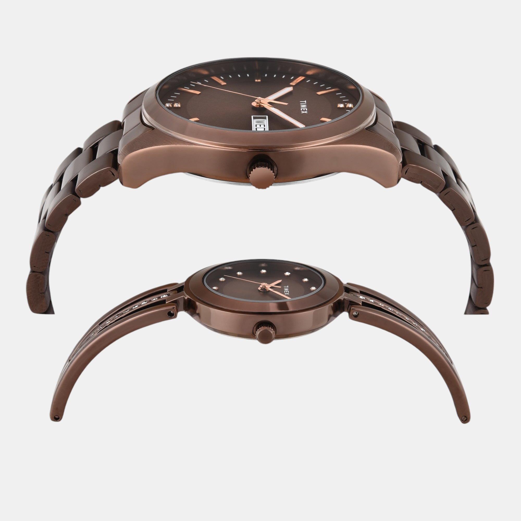 Fashion Couple Quartz Brown Dial Analog Stainless Steel Watch TW00PR311