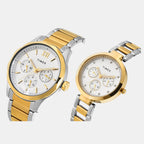 Fashion Couple Quartz White Dial Multi-Function Stainless Steel Watch TW00PR312