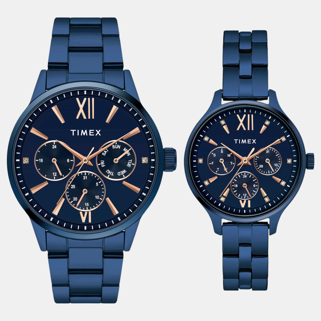 Fashion Couple Quartz Blue Dial Multi-Function Stainless Steel Watch TW00PR313