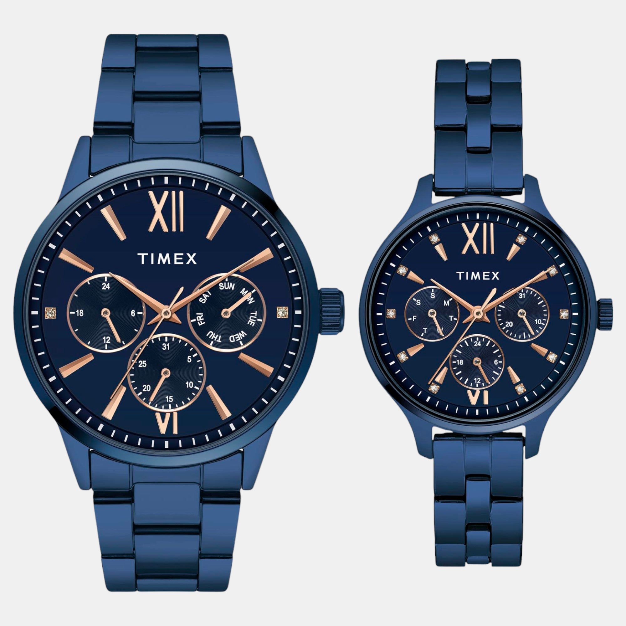 Fashion Couple Quartz Blue Dial Multi-Function Stainless Steel Watch TW00PR313