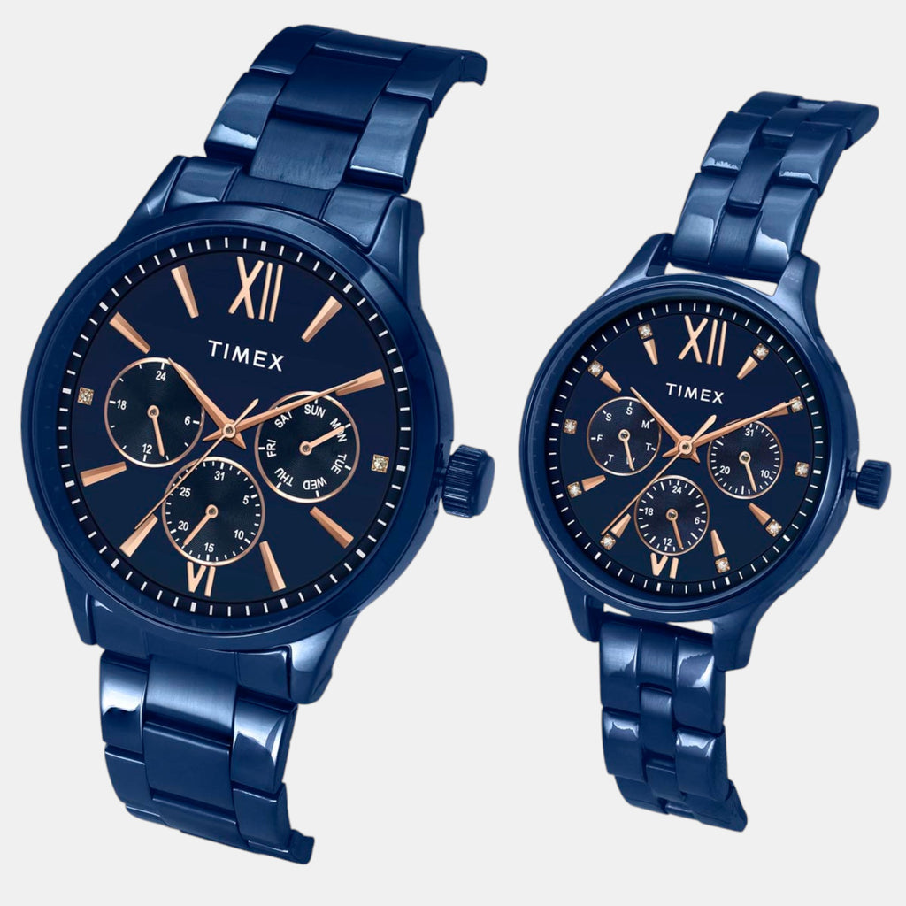 Fashion Couple Quartz Blue Dial Multi-Function Stainless Steel Watch TW00PR313