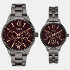 Fashion Couple Quartz Burgundy Dial Multi-Function Stainless Steel Watch TW00PR314