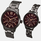 Fashion Couple Quartz Burgundy Dial Multi-Function Stainless Steel Watch TW00PR314