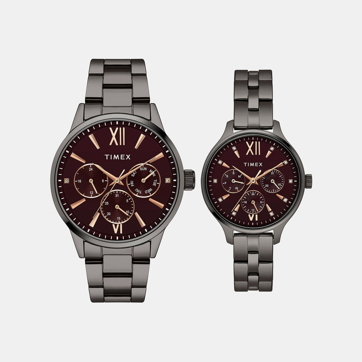 Trendline Couple Quartz Burgundy Dial Multi-Function Stainless Steel Watch TW00PR314