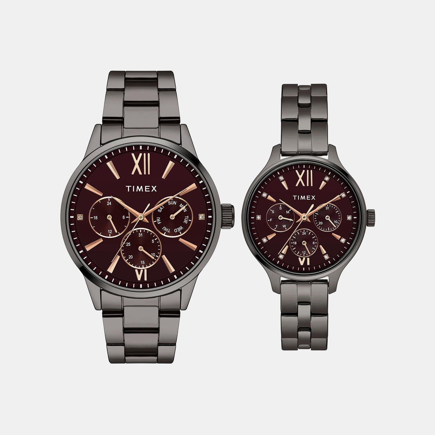 Fashion Couple Quartz Red Dial Multi-Function Stainless Steel Watch TW00PR314