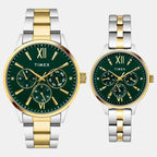 Fashion Couple Quartz Teal Dial Multi-Function Stainless Steel Watch TW00PR315