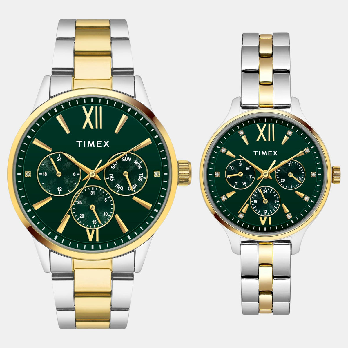 Trendline Couple Quartz Teal Dial Multi-Function Stainless Steel Watch TW00PR315