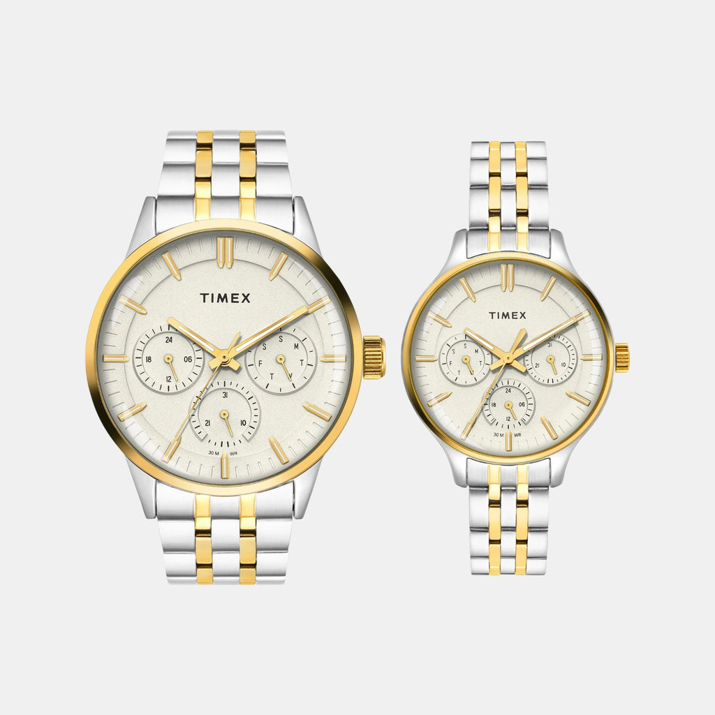 Fashion Couple Quartz Grey Dial Multi-Function Stainless Steel Watch TW00PR317