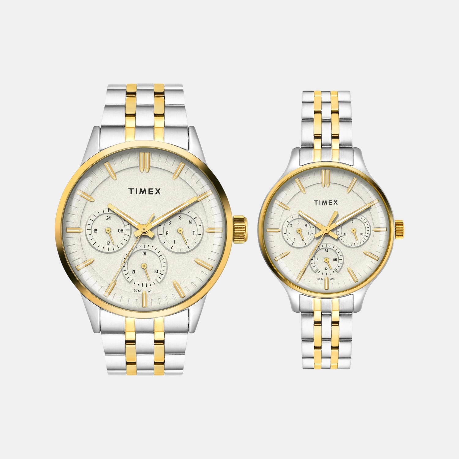 Fashion Couple Quartz Grey Dial Multi-Function Stainless Steel Watch TW00PR317