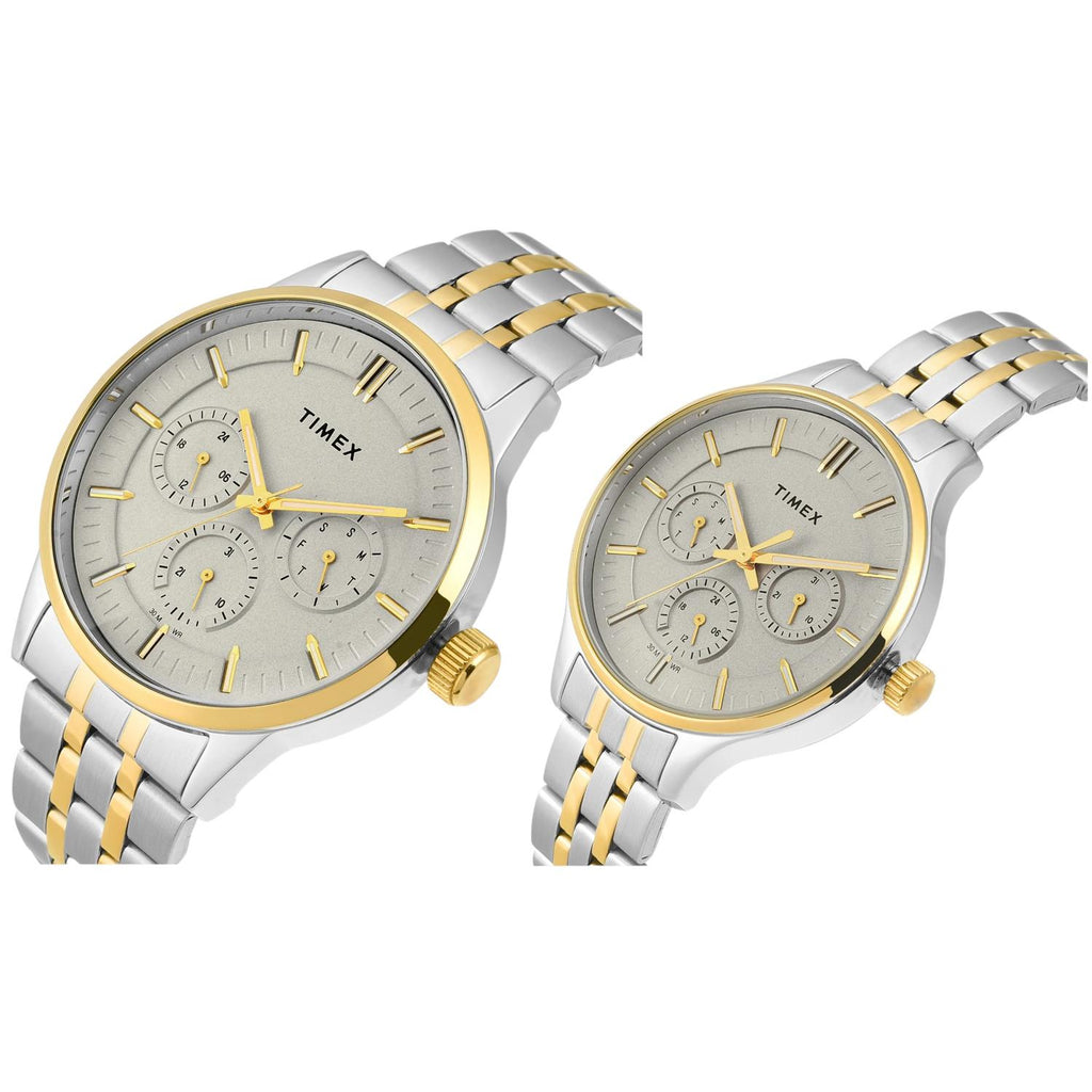 Fashion Couple Quartz Grey Dial Multi-Function Stainless Steel Watch TW00PR317