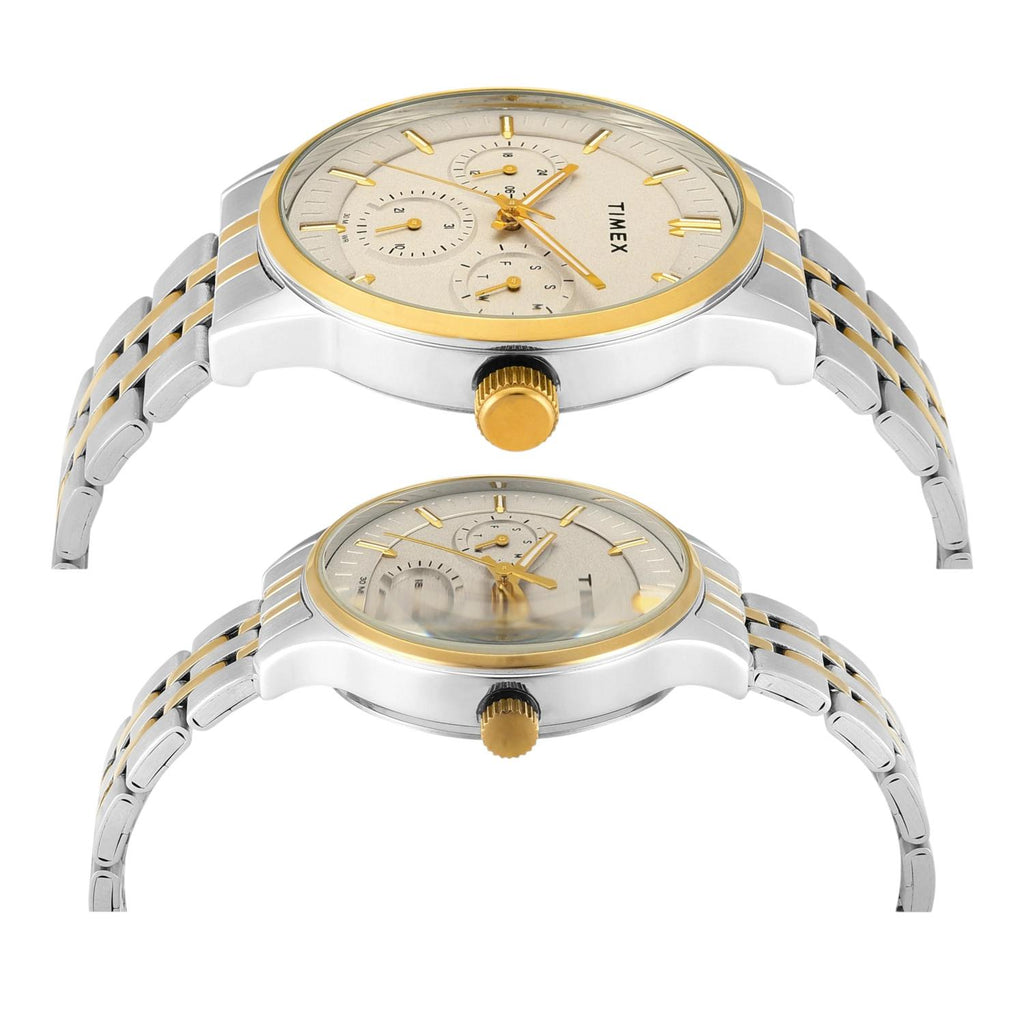 Fashion Couple Quartz Grey Dial Multi-Function Stainless Steel Watch TW00PR317