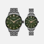 Fashion Couple Quartz Green Dial Multi-Function Stainless Steel Watch TW00PR318