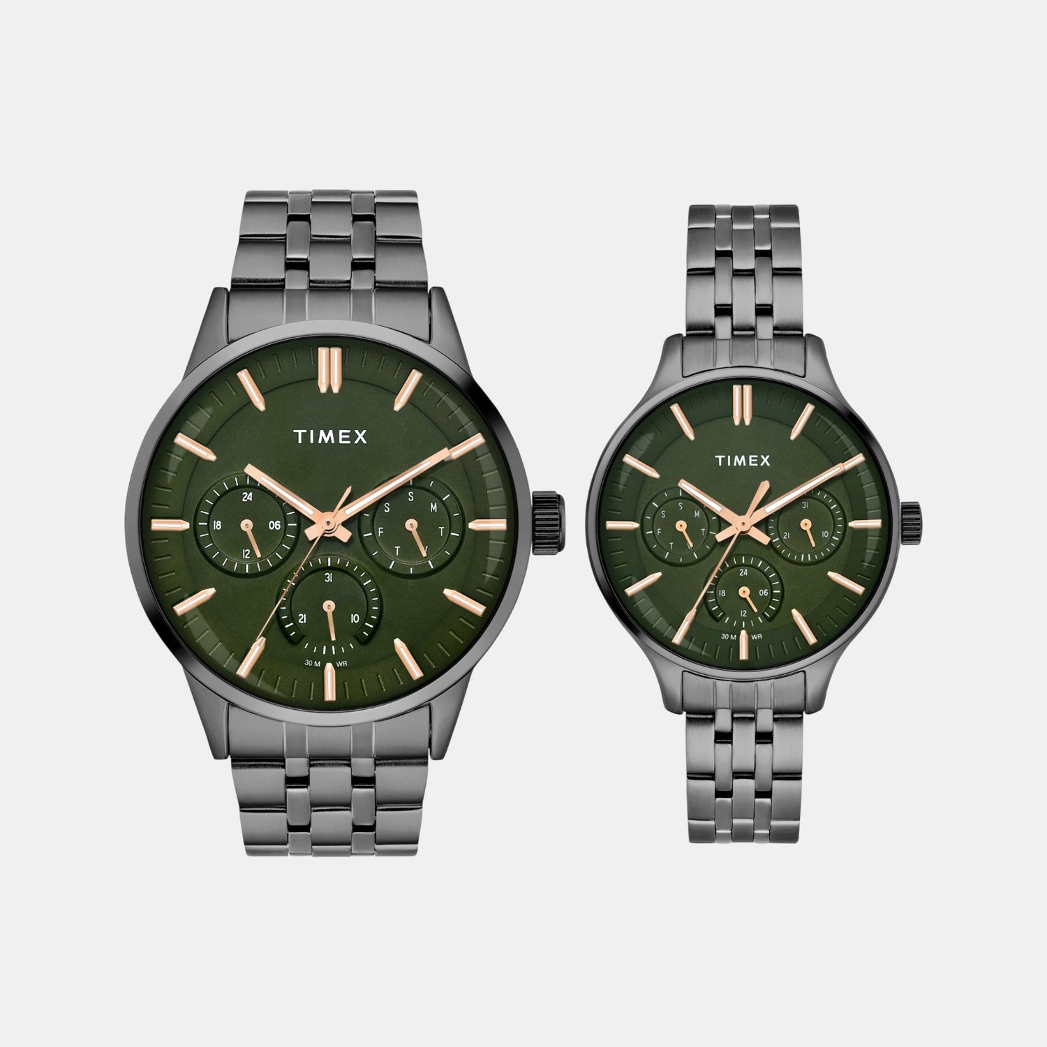 Fashion Couple Quartz Green Dial Multi-Function Stainless Steel Watch TW00PR318