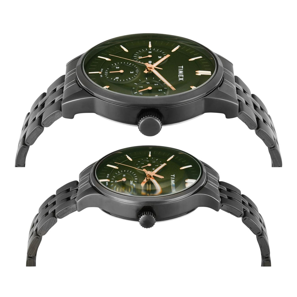 Fashion Couple Quartz Green Dial Multi-Function Stainless Steel Watch TW00PR318