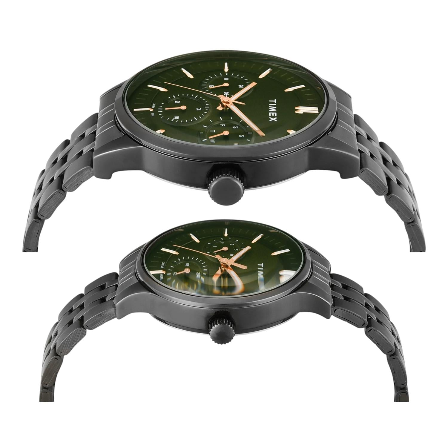 Fashion Couple Quartz Green Dial Multi-Function Stainless Steel Watch TW00PR318