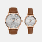 Fashion Couple Quartz Silver Dial Analog Leather Watch TW00PR320