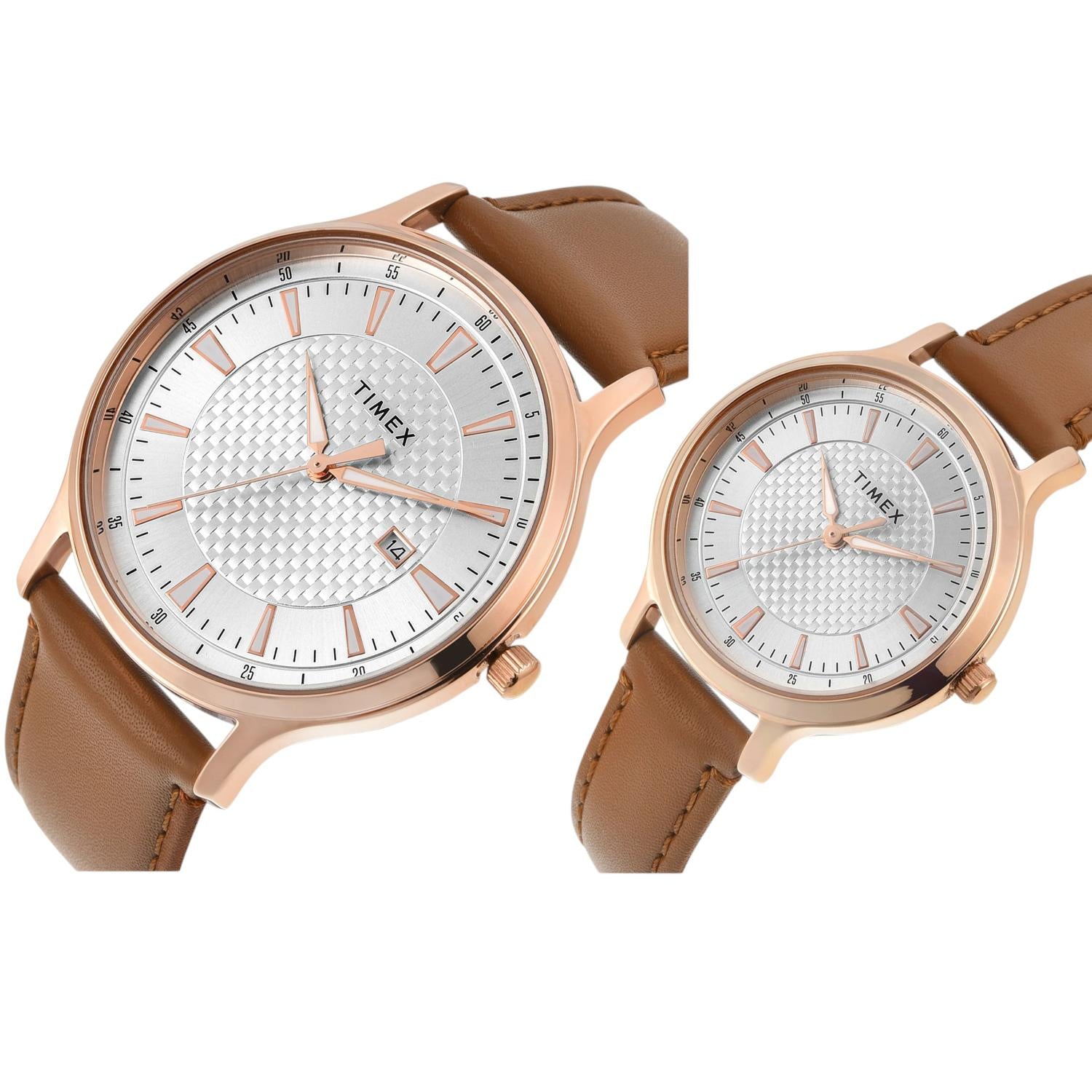 Fashion Couple Quartz Silver Dial Analog Leather Watch TW00PR320