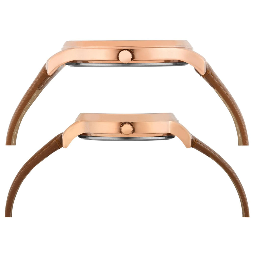 Fashion Couple Quartz Silver Dial Analog Leather Watch TW00PR320