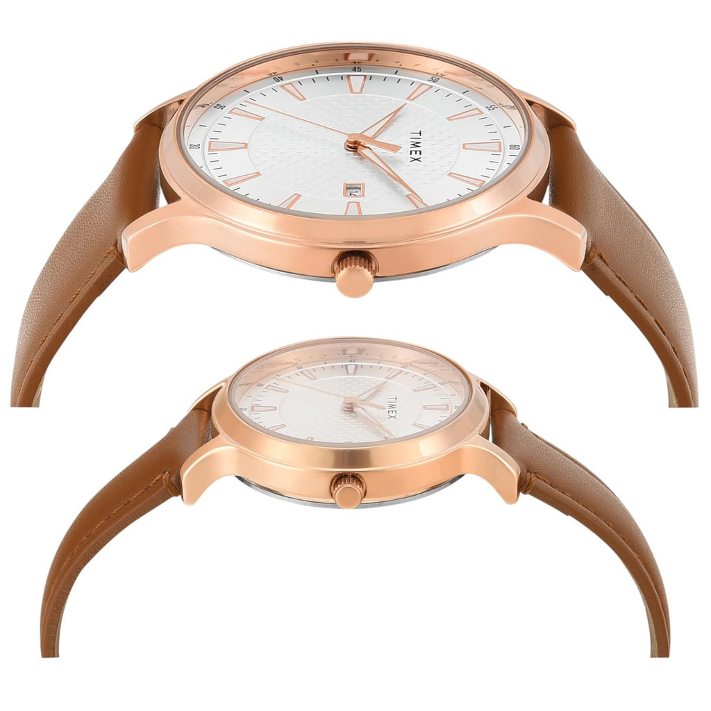 Fashion Couple Quartz Silver Dial Analog Leather Watch TW00PR320